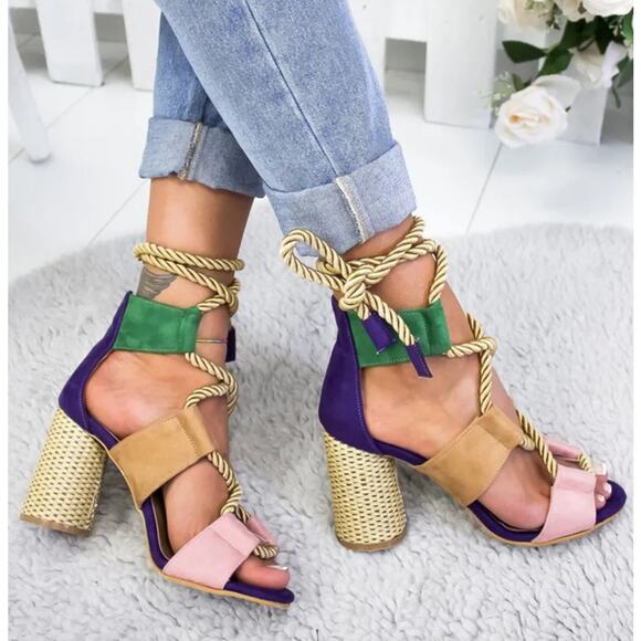 Other Shoes - Multicolor stray gladiator heeled sandals. Size 41.
